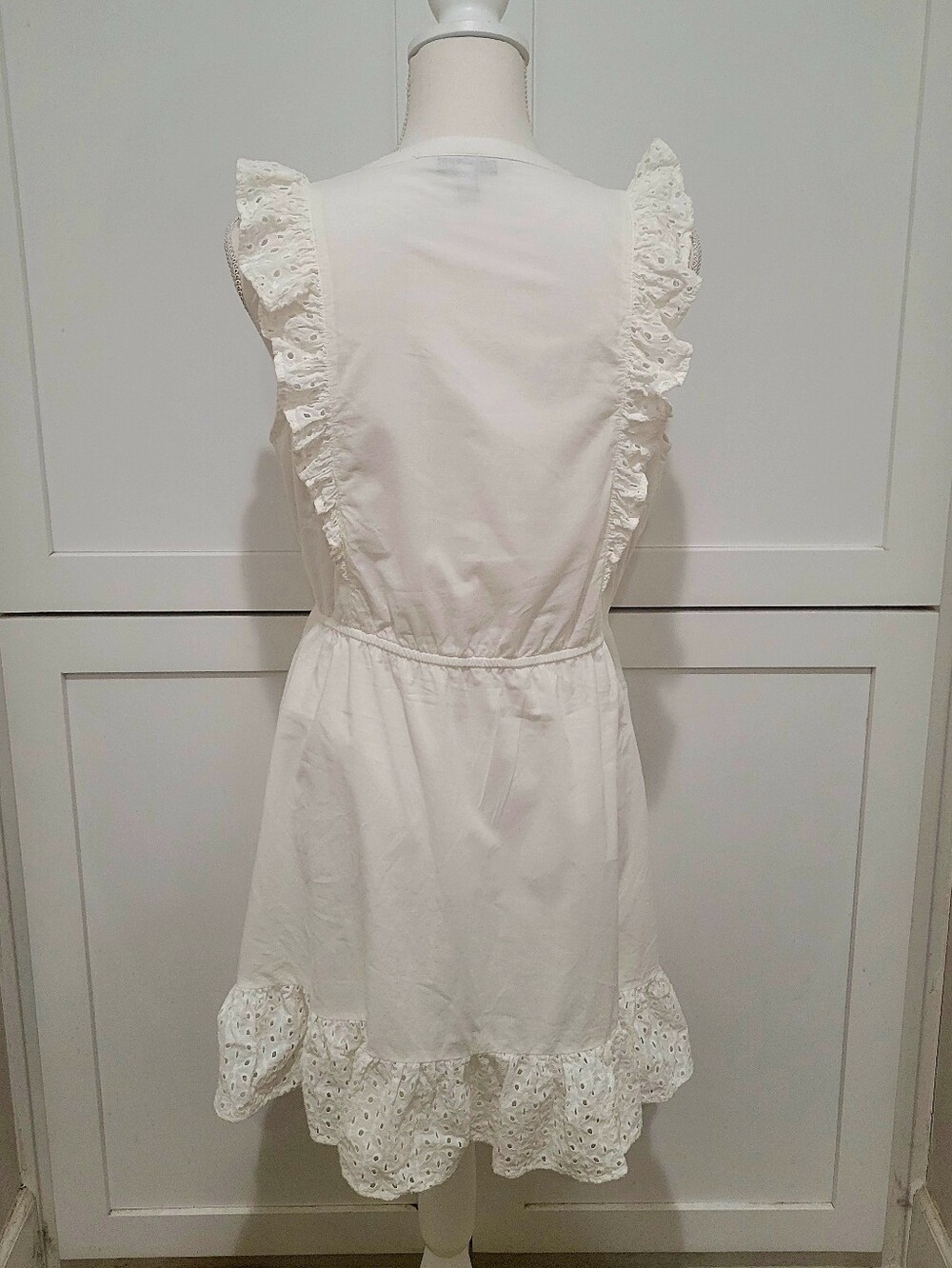 Steve Madden 100% Cotton White Eyelet Ruffle Mini Dress | Size Large - Picture 4 of 7
